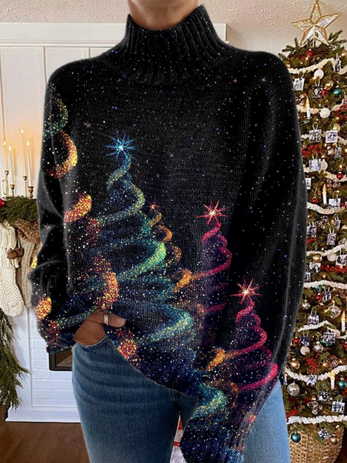 Poppy - Glitrende Juletræ Rullekrave Sweater